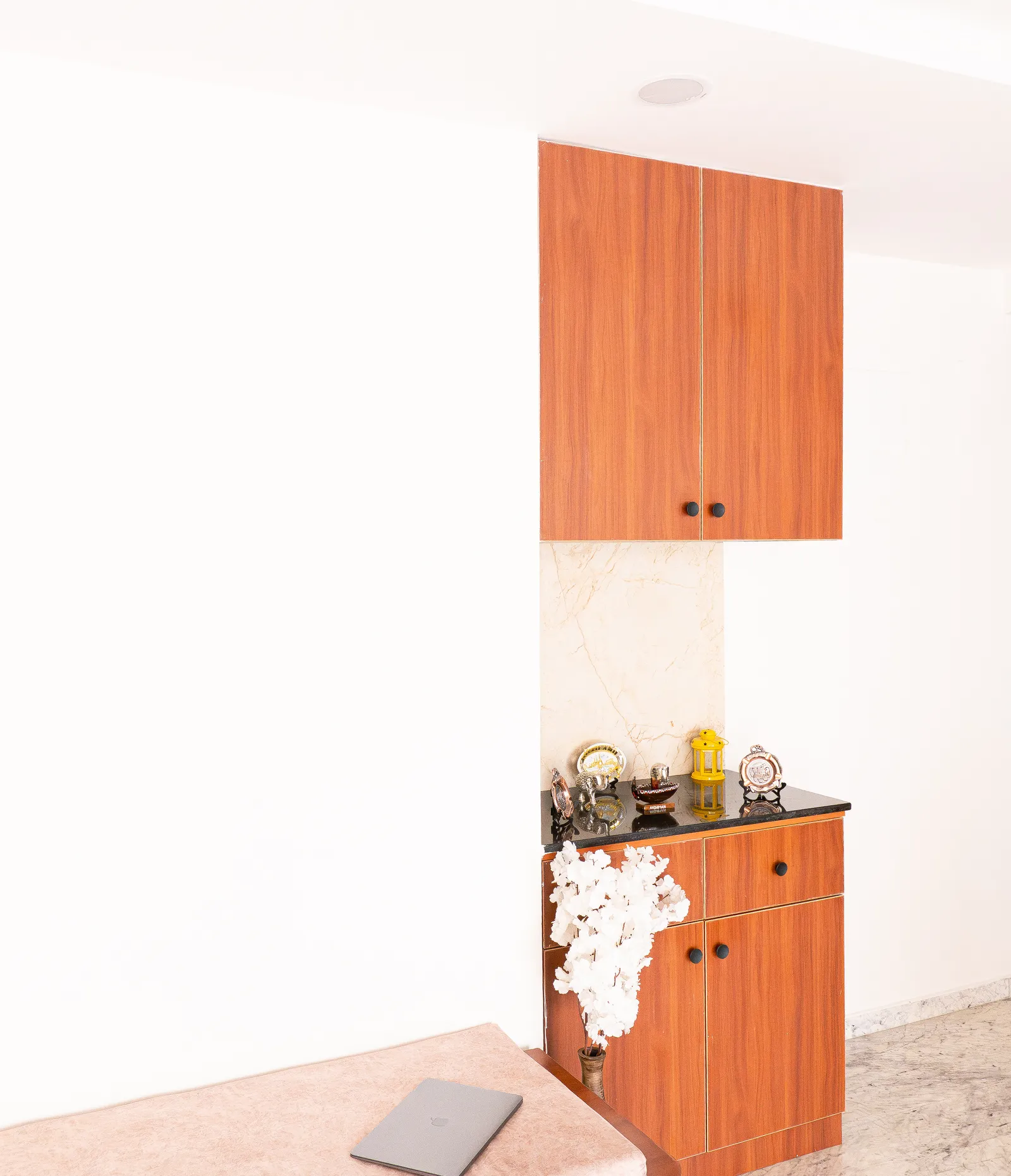 Teak-finish wall and base cabinets — Karthik's Residence